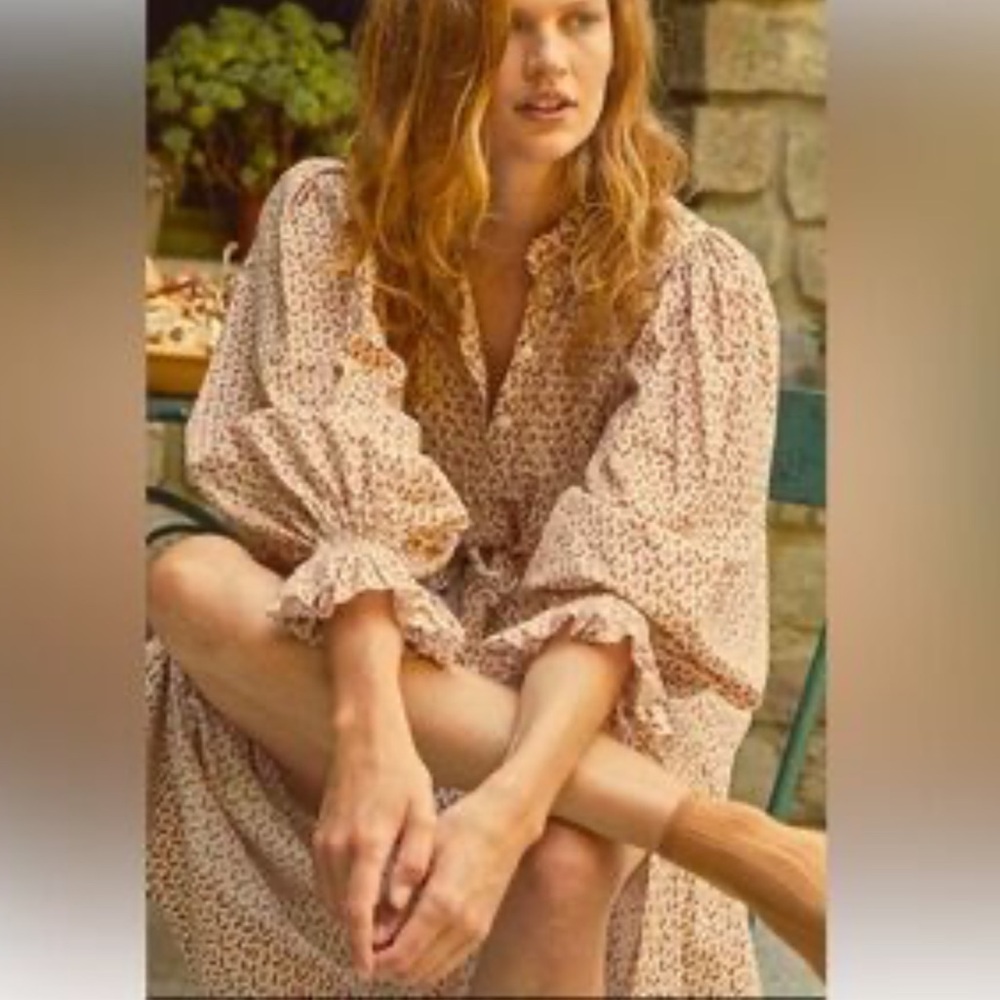 Doen Cream Floral Long Sleeve Maxi Dress